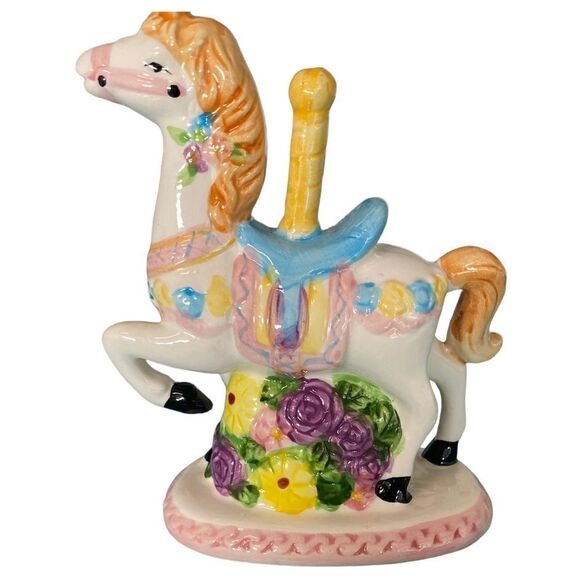 Vintage Pair of Handcrafted Merry Go Round Carousel Horses - Porcelain Ceramic - Picture 7 of 10